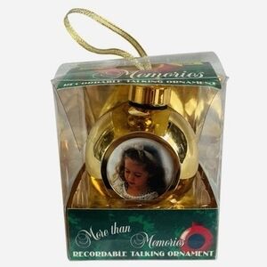 Vintage Memories Forever 15 Second Recordable Gold Ball Christmas Ornament NIB